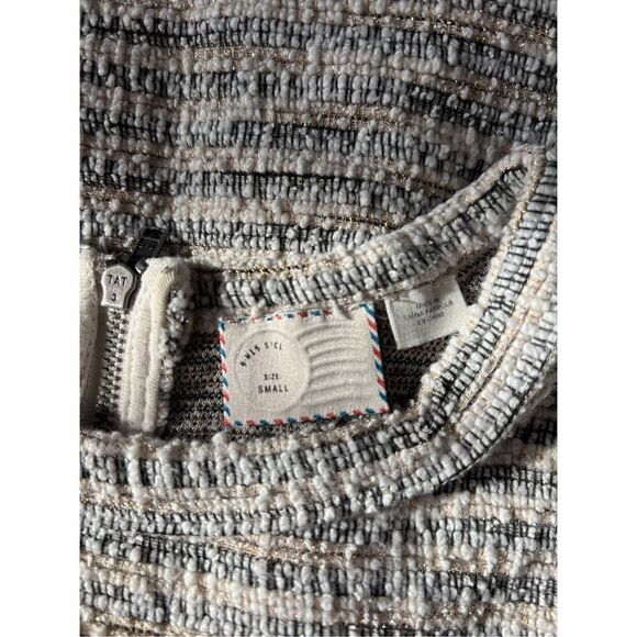 Anthropologie Tweed Striped Metallic Short Sleeve Top Women’s Size  Small - Picture 2 of 10